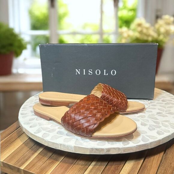 Nisolo Isla Woven Leather Slide Sandal  Brandy  Women Size 6.5  New in Box - Picture 1 of 13